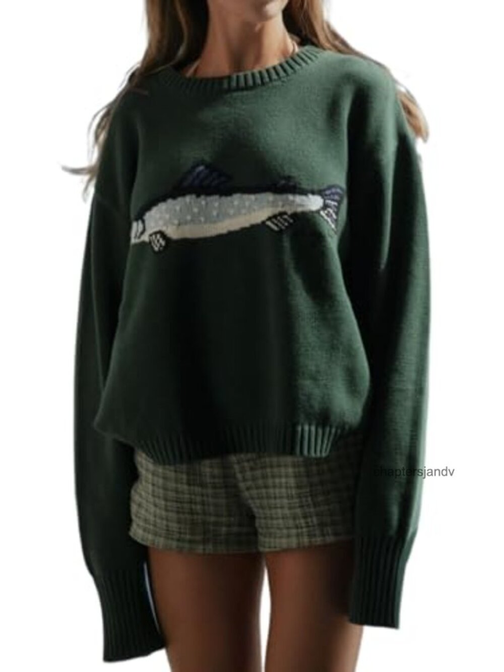 Chunky Crochet Fish Graphic Sweater Cottagecore Y2k Grunge Pullover